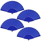 baotongle 4 ventagli a mano, ventaglio cinese, ventaglio in tessuto orientale, fan per danza, feste, fai da te, decorazione per la casa (blu scuro)