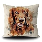 Ganshan Bi Simpatico Setter Irlandese Cane Decorativo Federa per Cuscino Dipinto Colorato Cane Cucciolo Arte Federa Decorativa per Letto Divano Divano Amante Cane Regalo 45 x 45 pollici Lino Doppio