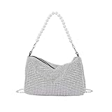 Borsa da donna con brillantini, borsa a tracolla in argento pochette con catena rimovibile, borsa a tracolla piccola per serata prom matrimonio festa banchetto