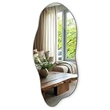 Grande Specchio 45x100 cm Stile Scandinavo per Cucina, Bagno, Camera da Letto, Ingresso e Corridoio Organico Artistico Forma Irregolare Bordo Ondulato Decorativo Asimmetrico Montaggio da Muro