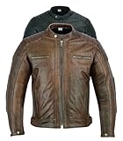 Texpeed Giacca da moto in pelle da uomo con protezioni - Motociclista giubbotto da touring/turismo con vera protezione Biker CE armor (EN 1621-1) - Inverno invernale o estate Marrone - M
