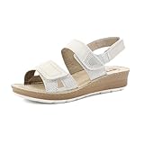 inblu Sandali Donna in Ecopelle con Doppia Fascia e Chiusura Regolabile a Strappo, Plantare in Pelle, dal 35 al 41, Bianco, 38 EU