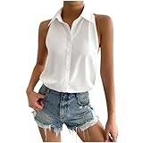 Camicia da donna senza maniche, con scollo a V, casual, elegante, a tunica, Y2K, traspirante, slim fit, camicetta estiva, O bianco., S