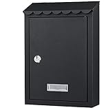 Bakaji Cassetta Postale da Parete in Acciaio Inox Buca Lettere per Posta da Esterno con Chiusura a Chiave (Nero)