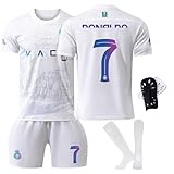 Awonlate Maglia da Calcio per Bambini, Maglie da Calcio per Ragazzi, Magliette da Calcio, Pantaloncini e Ginocchiere Bianco XL,Taglia: 28 (Altezza: 150-160 CM)