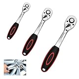 HWTONG 3 Pezzi Set Chiavi inglesi a Bussola Cricchetto, 72 Denti Chiave a Bussola Cricchetto, 1/4 "3/8" 1/2" Cricchetto Reversibile con Manico Curvo Professionale, Pulsante a Sgancio Rapido (3)