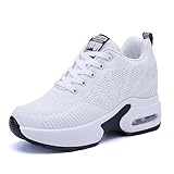 JAOOUU Sneakers con Zeppa da Donna Scarpe da Ginnastica Tacco Inclinato Moda Casual Passeggio Scarpe Outdoor Tennis Piattaforma Tacco Nascosto 8CM(Bianco,38EU)