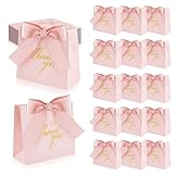 24PZ Sacchetti Regalo di Ringraziamento Piccoli Con Fiocco di Nastro-11.5x4.5x10cm, SHAIDOJIO Modello Rosa Scatoline Portaconfetti, Sacchetto Regalo per Matrimonio, Compleanno, Doccia Nuziale