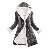 Cardigan da donna a maglia grossa, lungo inverno, cappotto per le mezze stagioni, foderato in pile con cappuccio, cappotto invernale Teddy, in peluche lungo, antivento, trench, grigio., XL