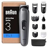 Braun Rifinitore All-In-One Series 3, Rasoio Elettrico Barba E Capelli 11In1, Con Lama Ultra Affilata, 14 Lunghezze, 50 Minuti di Autonomia, Styling Facile e Veloce Per Viso E Capelli, AIO3565 Grigio