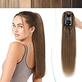 SEGO Coda di Cavallo Capelli Veri Clip Pinza Extension Ponytail Naturale Remy Human Hair Umani Lisci 40cm Fascia Unica 105g - # Castano Cioccolato