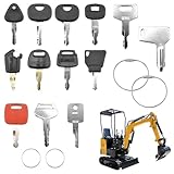 UOCAI Set di 13 chiavi di accensione, per macchine da costruzione, con 5 anelli, interruttore di accensione e escavatore, per Takeuchi, Kubota, Komatsu, Hitachi, Caterpillarr, Kobelco, Volvo