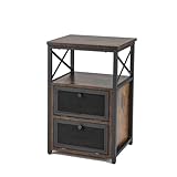 LIFEZEAL Comodino a 4 Ripiani e 2 Ante, Tavolino Lato Divano, Tavolino Basso Laterale, Mobiletto Camera da Letto, Comò, Porta Telefono, Lampada, Legno+Metallo, Vintage, Max 90kg, 40x35x60,5cm