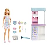 Barbie - Playset Gelateria con Bambola con Macchina per Gelato, Accessori, 2 Tipi di Pasta Modellabile, Giocattolo e Regalo per Bambini 4+ Anni, HCN46