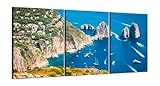 Panorama Capri Faraglioni - Quadro su tela con telaio in legno, 3 Quadri 30x40 cm Decorazioni Camera da letto, Bagno, Cucina, Ufficio, Sala da pranzo, Bar