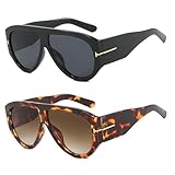 HTTDSLF 2 Pezzi Oversized Occhiali da Sole Vintage Uomo Donna, Retro Occhiali da Sole, Anni '70 Grandi Retrò Quadrati Wraparound OCCHIALI da SOLE, Protezione UV400