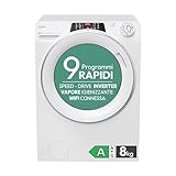 Candy RapidÓ RO 1284DWMST/1-S Lavatrice, 8 Kg, 1200 Giri, Wi-Fi + BLE, Connesso, Opzione Vapore, Cicli Rapidi, Classe A, 60x53x85 cm, Bianco [Classe di efficienza energetica A]