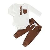 BeliBacca Neonato Bambino Primavera Autunno Contrasto Colore A Costine Abiti In Maglia Manica Lunga Pulsante Pagliaccetto Camicia Elastico Pantaloni Lunghi Set 2 pz Abbigliamento Invern, cachi, 0-3