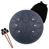 Lomuty Steel Tongue Drum, 6 Pollici 8 Note Do Maggiore Accordato Tamburi in Acciaio, Strumento a Percussione con Bacchette per Tamburi e Borsa (Blu Acciaio)