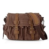FANDARE Nuovo Vintage Messenger Bag Satchel College Bag Schoolbag Bookbag Casual Viaggio Borsa a tracolla Borsa Da Lavoro Borsa Da Lavoro 14 "Laptop Briefcase Multiuso Uomo/Donna Tela, Marrone, Large