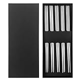 Brevanza 5 Paia Bacchette Cinesi Set, Bacchette 304 Acciaio Inox in Metallo, Chopsticks Sushi Giapponesi Riutilizzabili, Lavabili in Lavastoviglie, per Ristoranti e Famiglie