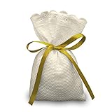 Crociedelizie, Stock 25 sacchetti bomboniere portaconfetti segnaposto in tela aida ecrù rifinitura in pizzo sangallo da ricamare a punto croce