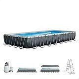 Intex 26374NP – Piscina Fuori Terra Ultra XTR Frame Rettangolare, Pompa Filtro 10500 L/h, Scaletta, Telo Base e Copertura, 54368 L, Acciaio e PVC, Grigio, 975x488x132 cm