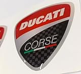 2 pz Adesivi per motocicletta resinati 3d dimensioni compatibili con modelli ducati. Per SERBATOIO CASCO BAULETTI VALIGIE etc (rosso/carbonio, 35 mm)