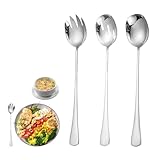 Galenecx 3 Pezzi Posate da Insalata, Set di Cucchiaio e Forchetta per Insalata in Acciaio Inox da 28 cm, Cucchiai da Buffet con Manico Lungo, Facile da Pulire, per Cucina, Ristorante, Banchetto