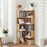 TerraVibe Scaffale angolare a 6 ripiani, in legno, a forma di L, grande scaffale aperto, vetrina angolare, scaffale per ufficio, scaffale per studio, camera da letto, ufficio (naturale)