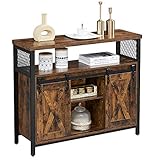 VASAGLE Credenza, Mobile da Cucina, Armadietto Organizzatore, con 2 Ante Scorrevoli, 33 x 100 x 80 cm, Ripiani Regolabili, Stile Country, per Soggiorno, Marrone Vintage e Nero Inchiostro LSC092B01