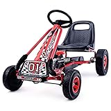 COSTWAY Go Kart a Pedali per Bambini, con Sedile Regolabile e Freno a Mano, Go Kart Veicolo per Bambini 3-8 Anni, Portata Massima 30 kg (rosso)
