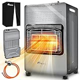 TRESKO Stufa a Gas da 4200 Watt, con regolatore di pressione del gas, tubo del gas + copertura, riscaldatore a gas, con 3 livelli, Riscaldamento a gas (grigio)