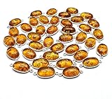 Cntr-08 - 2 ciondoli in argento 925, placcati in argento, 22 x 11 x 5 mm, ovali lisci, doppio anello sintetico amber Gemstone Link Connect Necklace & Pendant Making Charms, 2 Pieces, Pietra, Ambra