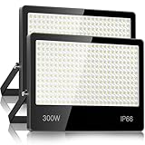 Faretto LED Da Esterno 300W 2 Pezzi - 30000LM 6500K Super Luminoso Bianco Freddo Faro LED Esterno, IP66 Impermeabile Luce Di Sicurezza per Stadio, Patio, Strada, Garage