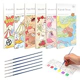 DAWRIS 6 libri da colorare con colori ad acqua, Mini Paint Pad ad acquerello, per bambini, da strappare, set da colorare con blocco ad acquerello e pennello, acquerello