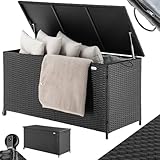 BAKAJI Baule Portaoggetti da Giardino in Polyrattan 420 Litri, Box da Esterno Impermeabile Resistente ai Raggi Uv, Cassapanca XXL con Ruote per Trasporto e Maniglia, 121 x 55 x 60 cm (Nero)