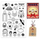 BENECREAT Timbri trasparenti a tema giapponese, ventaglio/ombrello/migliaia di gru di carta/gatto fortunato orientale con proiettili set di timbri per carta e album fotografici