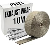 Fascia di protezione dal calore, PVUEL 10 m, in titanio e fibra di basalto, nastro di scarico dorato con 10 fascette in acciaio inox, per collettore di scarico di moto e auto