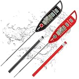 BOMATA Set di 2 termometri per carne impermeabili IPX7 con lettura immediata della temperatura degli alimenti, dotati di sonda lunga, acqua, liquidi, cucina, barbecue. T101 Nero & Rosso
