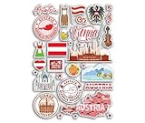 A4, foglio adesivo Austria, punti di riferimento, adesivi in vinile, con mappa austriaca, Vienna, francobollo aeroporto, bandiera, viaggi, vacanze, cultura estetica, #79996