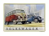 BRISA VW Collection Volkswagen Cartello in lamiera retrò Volkswagen per decorazione vintage, idea regalo in metallo con design Campervan T1 Bus (Bus & Maggiolino/Colorato)