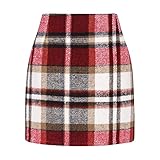 Kobilee Gonna Scozzese Donna Tubino Corta Elegante Tartan Rossa Aderente Plissettata Curvy Elasticizzata a Pieghe Invernale Lana Pantalone Minigonna