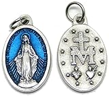 GTBITALY 60.973.31 002LOG Medaglia Madre Maria Miracolosa Logo Originale Preghiera in Latino con Anello Argento Misura da 2,5 cm 25 mm smalto blu
