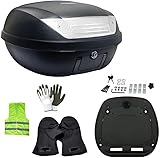 COMPATIBILE CON APRILIA ATLANTIC 500 BAULETTO 52 LITRI SIFAM COMPLETO DI PIASTRA+MANIGLIA+KIT MONTAGGIO VALIGIA BAULE PER PORTAPACCHI MOTO SCOOTER PER 2 CASCHI NERO OPACO