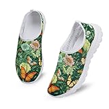Kuiaobaty Scarpe da ginnastica da donna, comode, sportive, da corsa, traspiranti, in rete, casual, mocassini, zoccoli estivi, Fiori e farfalle., 42.5 EU