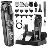 PORTENTUM Tagliacapelli uomo professionale LED – Set da 21 pezzi – Macchinetta per capelli e corpo di precisione – Rasoio elettrico barba – 6 Testine – 7 Pettini – USB-C – Base Organizzatore Compatta