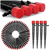 VooGenzek 50 Pezzi Goccia a Irrigazione Regolabile, 360 Gradi 8-Fori Gocciolatore di Emettitore Micro con Barb Connettore & Staffa per Tubo, Teste di Irrigazione da Giardino per Tubo 4/7 mm, Rosso