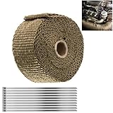 Benda Termica Moto, 10M Nastro Termico Lsolante, Benda Termica per Scarico Marmitta, con 10 Fascette in Acciaio inox, Bende Termiche Moto Nastro, per Collettori di Scarico Nastri per Collettori