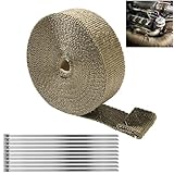 Benda Termica Moto, 5M Nastro Termico Lsolante, Benda Termica per Scarico Marmitta, con 10 Fascette in Acciaio inox, Bende Termiche Moto Nastro, per Collettori di Scarico Nastri per Collettori